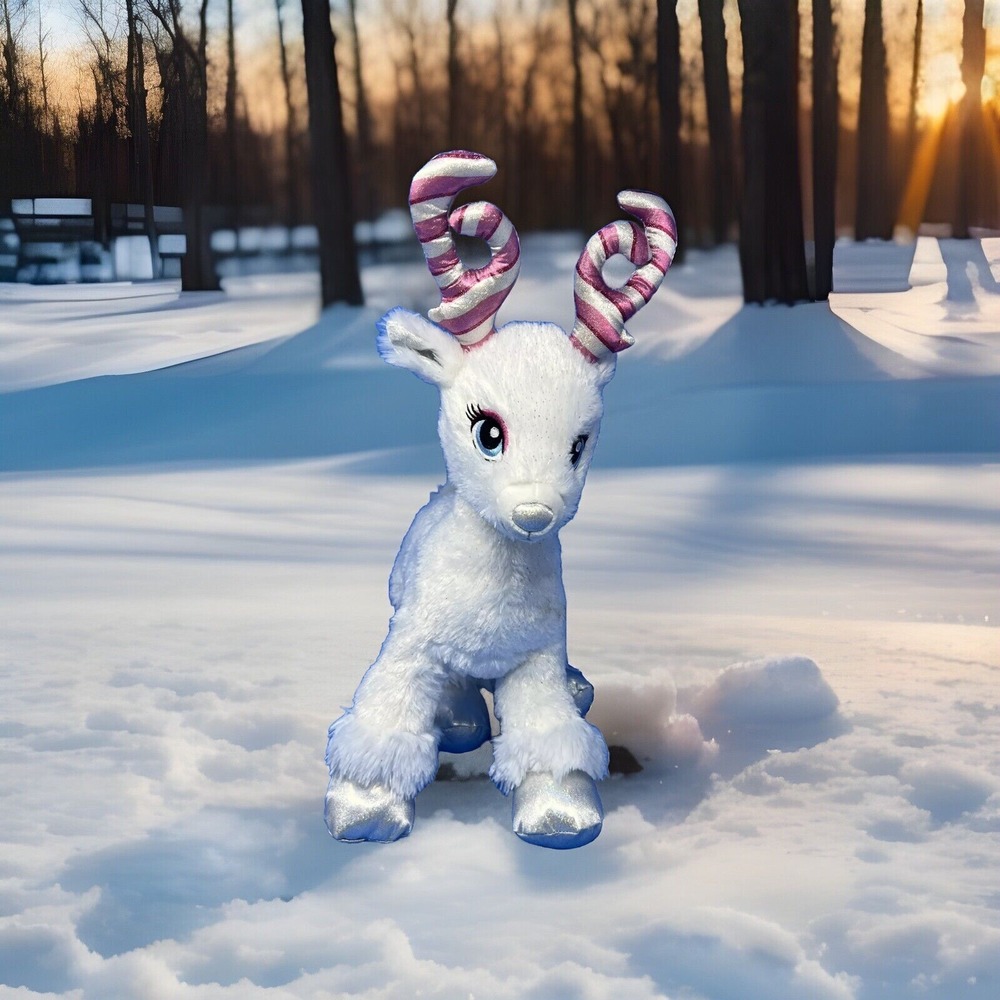 Build A Bear Glisten Reindeer Candy Cane Pink Glitter Antlers Christmas Plush